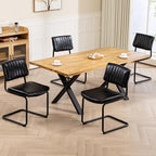 Cantilever Dining Chairs Set of 4, Mid Century Modern Dining Chairs with Black Metal Legs, Upholstered Leather Kitchen Chairs, Armless Cantilever Chair for Kitchen & Living Room, Black