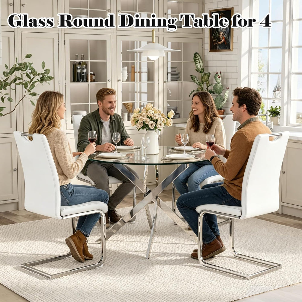 36-Inch Round Tempered Glass Dining Table for 2-4 Person Space-Saving Small K...