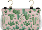 Floral Pink Cacti and Clovers Bedside Caddy for Dorm Bed Bedside Hanging Caddy Bag Iron Frame Storage Organizer Pocket for Bunk Home College Hospital Beds 2 Hooks