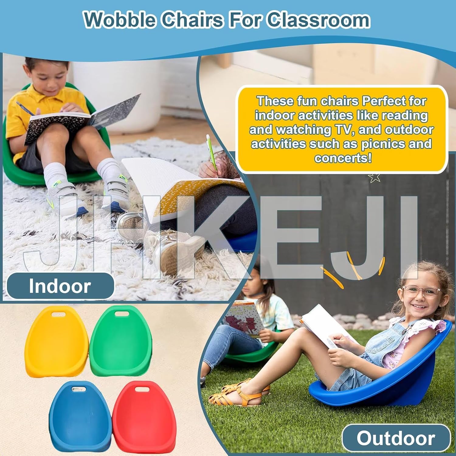 4 Packs Multicolor, Autism Sensory Rocking Chair, Fun Wobble Chairs for Classroom Elementary, Portable Floor Seating with Back rt, Plastic Reading Chair w/Handle for Indoor Outdoor (Yellow 4 PC