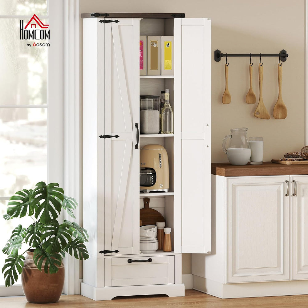 HOMCOM 71" Tall Kitchen Pantry Storage Cabinet Barn Doors Drawer White |...
