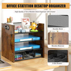 Wood Desk Organizer - 4-Tier Desktop File Organizer with Drawer, Wooden Paper Tray, Office Desk Organizer for Papers, Mail, Notebooks, Stationery