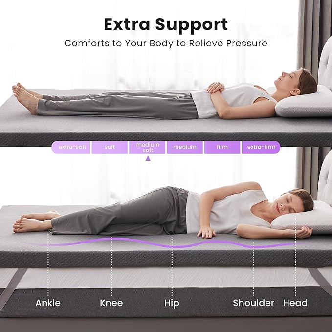 SINWEEK 3 Inch Gel Memory Foam Mattress Topper Twin XL Size for College Dorm, Dorm, Ventilated High Density Pad for Back Pain, Bed Topper with Removable Soft Cover, CertiPUR-US Certified,Grey