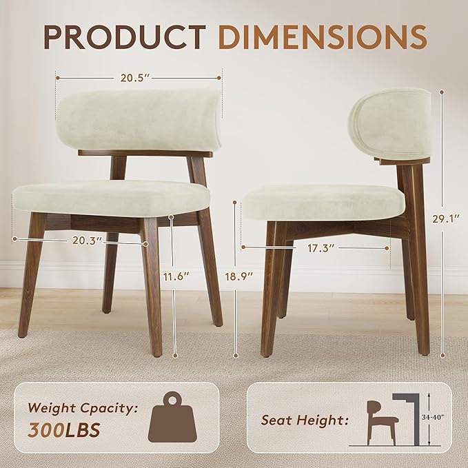 Dining Chairs Set of 2, Modern Upholstered Dining Chairs, Wooden Kitchen Chairs for Dining Room with Ergonomic Curved Backrest