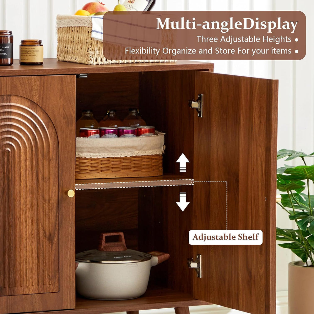 31.5" Accent Storage Cabinet, Arched Fluted 2-Door Sideboard (Walnut)