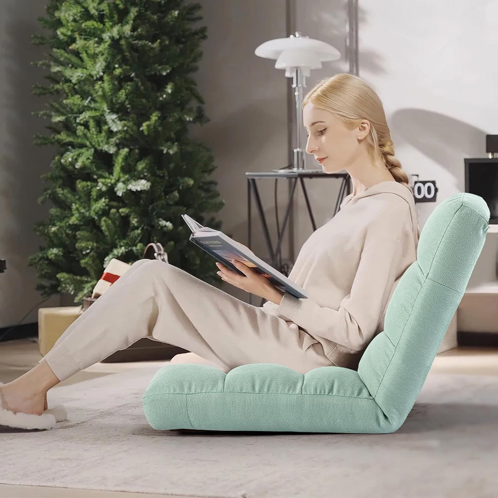 Floor Chair with Back Support Folding Chair with Adjustable Position, Padded Sleeper Bed, Floor Gaming Chair, Meditation Chair, Gaming Floor Chairs for Adults (Green)