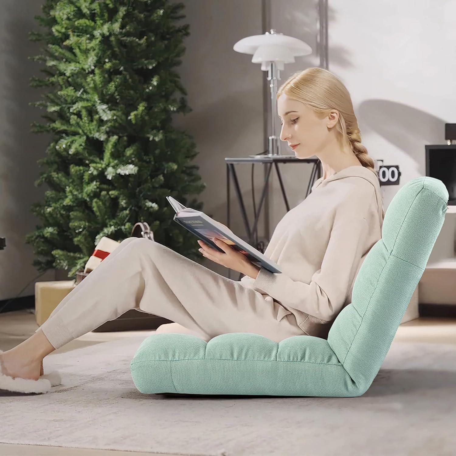Floor Chair with Back Support Folding Chair with Adjustable Position, Padded Sleeper Bed, Floor Gaming Chair, Meditation Chair, Gaming Floor Chairs for Adults (Green)