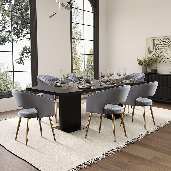 Grey Velvet Dining Chairs Gold Legs, Modern Dining Room Chairs with Arms Set of 2 Upholstered Accent Chair Armchair with Barrel Back for Kitchen Living Room