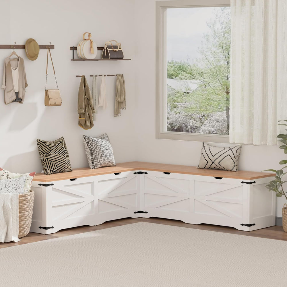 L Shape Storage Bench, Kitchen Breakfast Nook Bench, Farmhouse Corner Bench w...