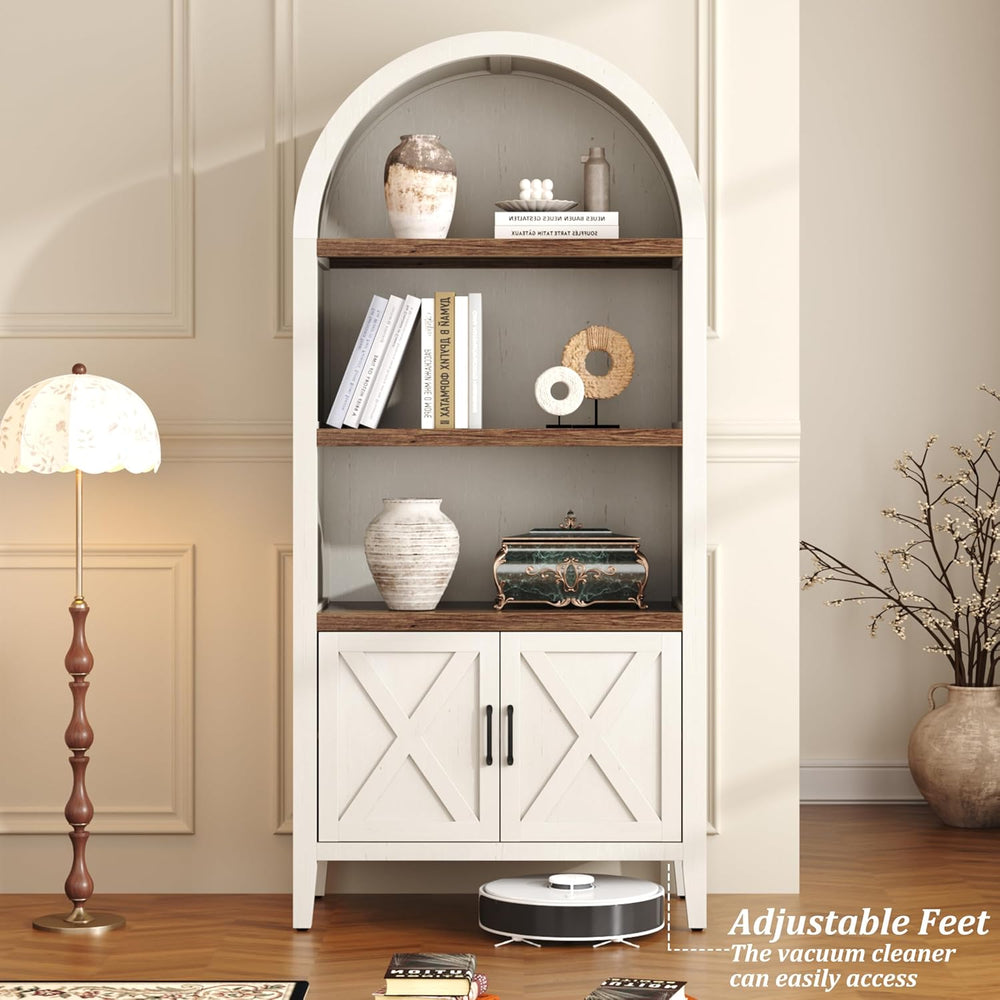Yusong 71" Tall Arched Bookcase, 5-Tier Arched Bookshelf, Arch Cabinet D...