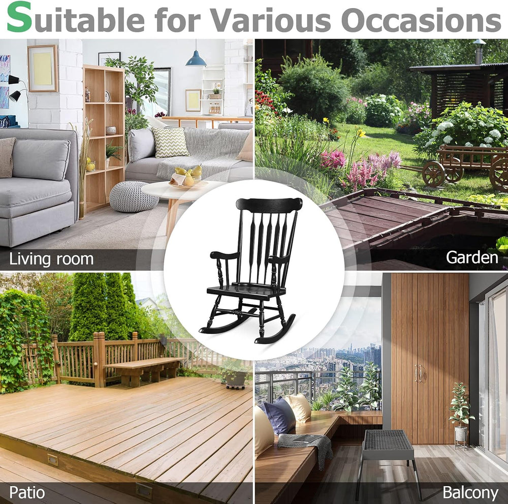 Tangkula Patio Rocking Chair, Solid Rubber Wood Frame, Black, 1 Pack