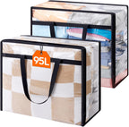 Lifewit 2 Pack Clear Clothes Storage Bags, 95L Large Plastic Blanket Storage, Vinyl Foldable Moving Bags with Zipper, Closet Organizers Containers for Comforter, Bedding, Duvet, Pillow