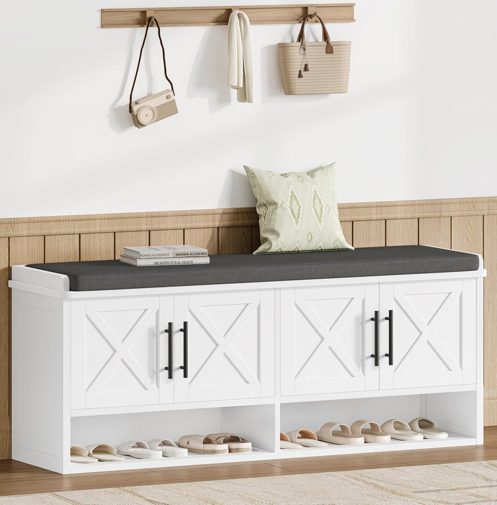 Farmhouse Storage Bench, Entryway Bench with Adjustable Shelves | 47.2" ...