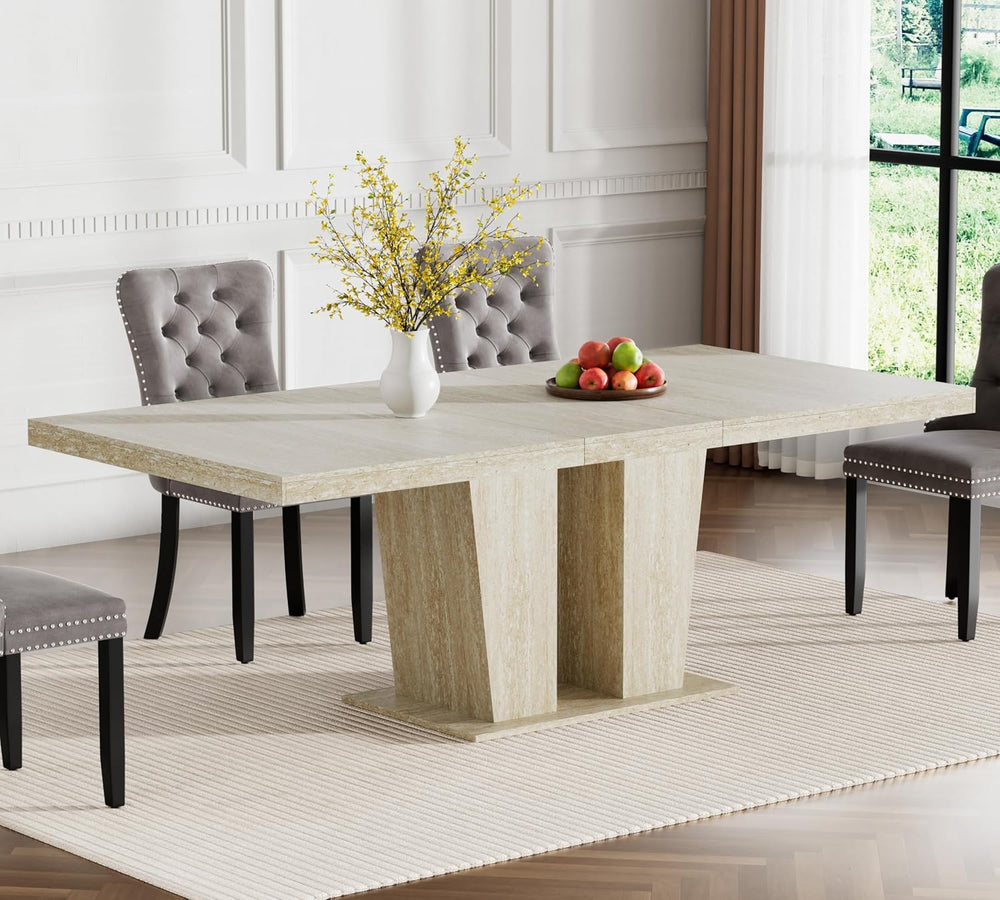 78.74" Rectangular Extendable Dining Room Table for 6 8 10, Modern Faux ...