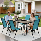 JEAREY Patio Dining Chairs Set of 6, Outdoor Stackable Dining Furniture Set, All Weather Dining Set for Lawn, Garden, Backyard, Poolside, Peacock Blue