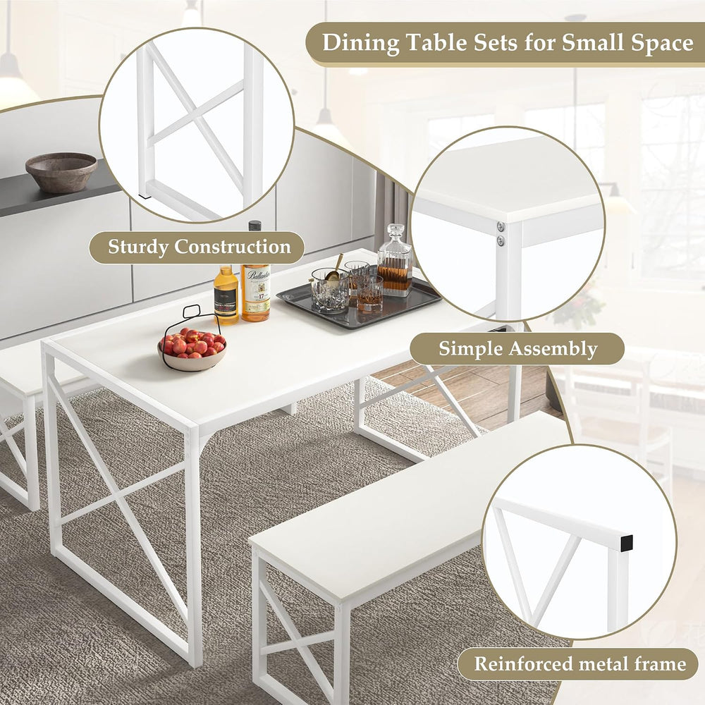VECELO 55” Kitchen Dining Table Set for 4, Heavy-Duty Steel Frame & Wood-...