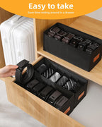 4 PCS Belt Organizer for Closet, 6 Grids Belt Holder, Washable Belt Box, Foldable Tie Organizer for Men, Belt Storage for Drawer (Black, 13.38inch)