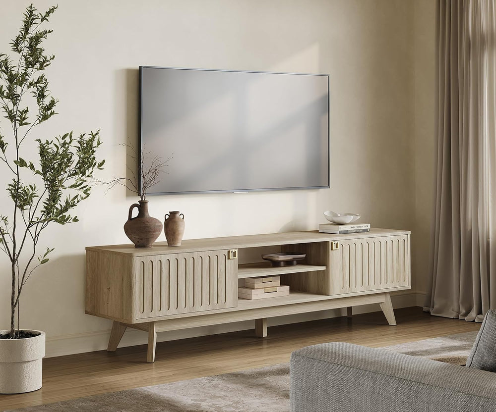 SICOTAS Fluted Modern TV Stand, 70" TV Console for Living Room | Mid Cen...