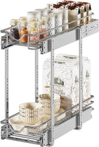 DINDON Pull Out Cabinet Organizer (7-1/2" W x 21-1/2"D), Cabinet Pull Out Shelves, 2 Tier Pull Out Drawers for Kitchen Cabinets, Wire Basket Slide Out Shelf for Cabinet Organization