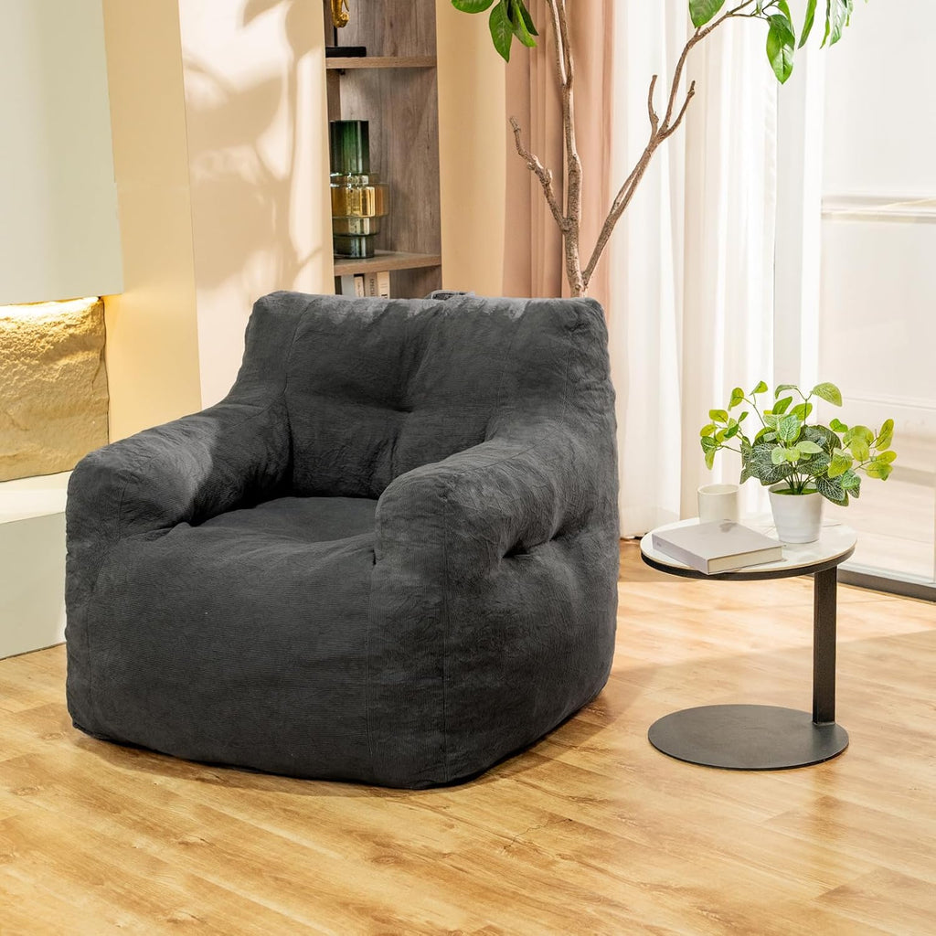 Jumbo Plush Bean Bag Chair for Adults with Head & Back Support - Extra Large Durable Tear-Resistant Fabric (Small)