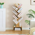 Hoctieon 9 Tier Tree Bookshelf, Tall Bookcase with Drawer, Wood Book Shelf, Modern Floor Standing Bookshelves, Book Organizer Shelves for Bedroom, Living Room, Home Office, Yellow