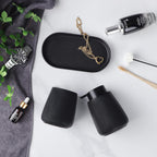 Matte Black Bathroom Accessory Set - 3pcs Ceramic Soap Dispenser Set Vanity Countertop Accessories Set, Includes Refillable Foaming Hand Soap Dispenser, Toothbrush Holder and Tray (Foam Pump)