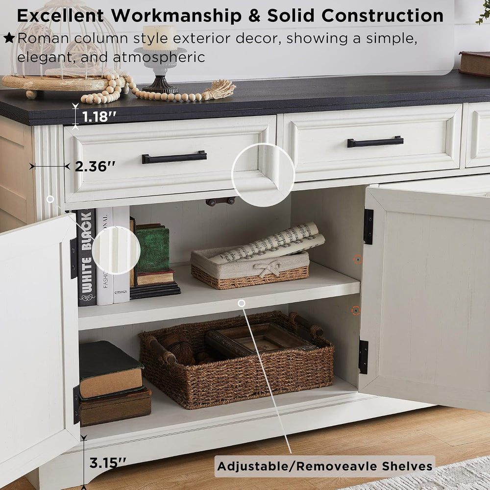 JXQTLINGMU 66" Farmhouse Buffet Cabinet with Storage, Sideboard Credenza...
