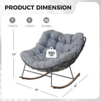 Grand patio Outdoor Rocking Chair, Oversized Papasan Rocking Chair with Thick Cushion, Indoor Outdoor Cozy Rocker for Balcony, Living Room, Patio, Gray