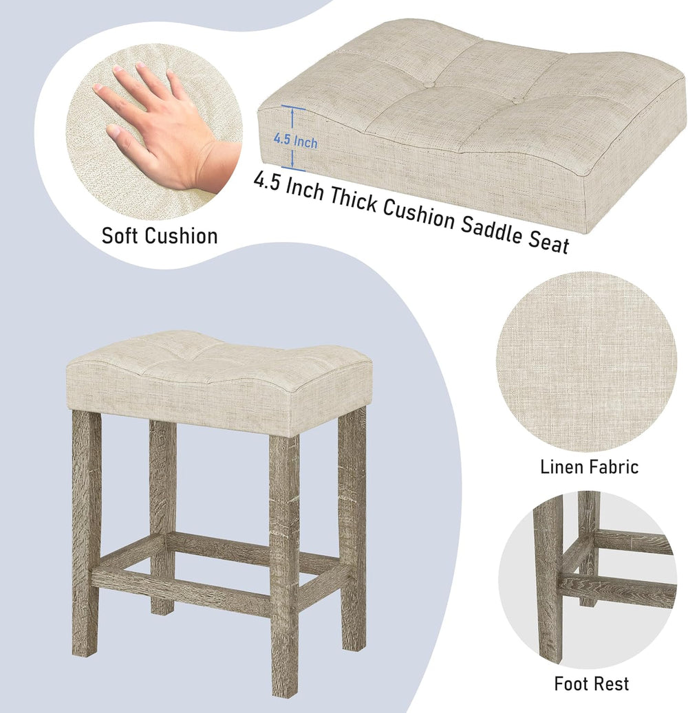 allamazing 3-Piece Counter Height Bar Table Set with Socket and 2 Fabric Padd...