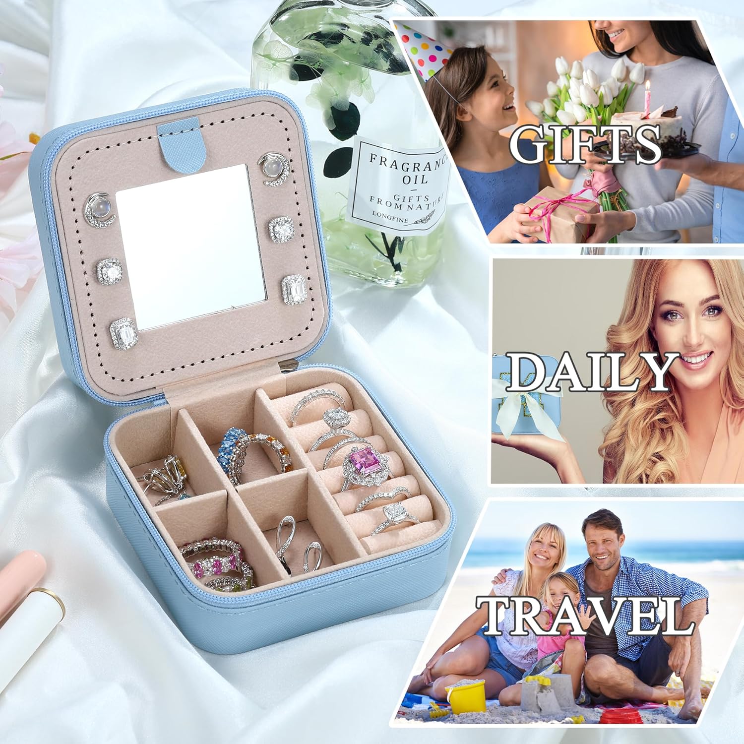 Parima Small Jewelry Box for Girls, Travel Initial Jewelry Boxs for Girls | Small Jewelry Organizer Box | Travel Jewelry Case Jewelry Organizer | Mini Jewelry Case - Letter G, Sky Blue