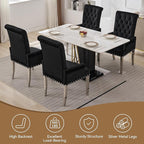 Velvet Dining Chair with Arms, Upholstered Tufted High Back Dining Room Chairs, Accent Armchair with Chrome Leg and Nailhead Trim, Kitchen Dining Living Room, Black