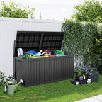 200 Gallon Resin Deck Box, Lockable Patio Outdoor Storage Box for Furniture, Garden Tools and Tools Storage, Waterproof Outside Storage Boxes - Black
