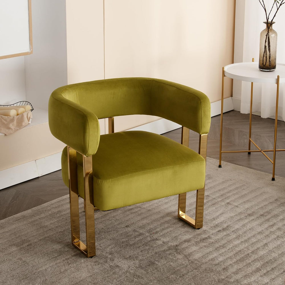 Modern Barrel Accent Chairs Set of 2, Living Room Side Chairs with Golden Met...