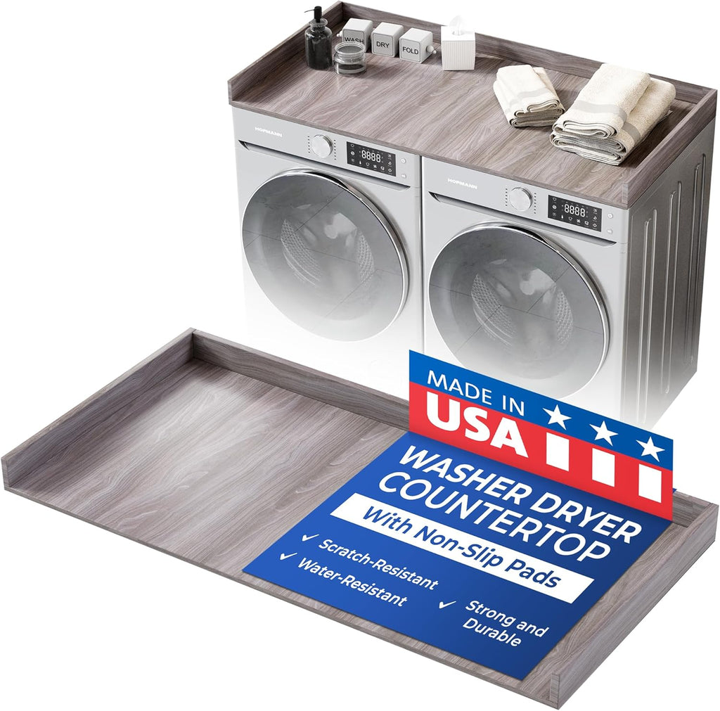 OfficeSimpli Washer Dryer Countertop, Made in USA, Non-Slip Pads, Easy Clean, Laundry Room Essentials and Decor, Washer Dryer Wood Top for Organization (Iconic Maple, Standard (27.5" x 54"))