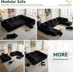 Sleeper Sofa 9 Seater Boneless Couch Modular Sectional Sofa | Cloud Couch Sectional Couches for Living Room, U Shaped Couches with Ottomans No Assembly Required, Black