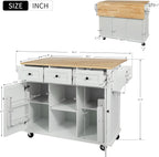 LUMISOL Rolling Kitchen Island with Drop Leaf and Storage, White | Kitchen Cart with 3 Drawers and 2 Cabinets, for Dinning Room