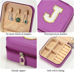 Parima Christmas Gifts for Mom - Small Travel Jewelry Box, Travel Jewelry Case with Mirror for Necklace Earrings Rings Organizer | Birthday Gifts Christmas Travel Gifts for Mom - Letter F, Purple