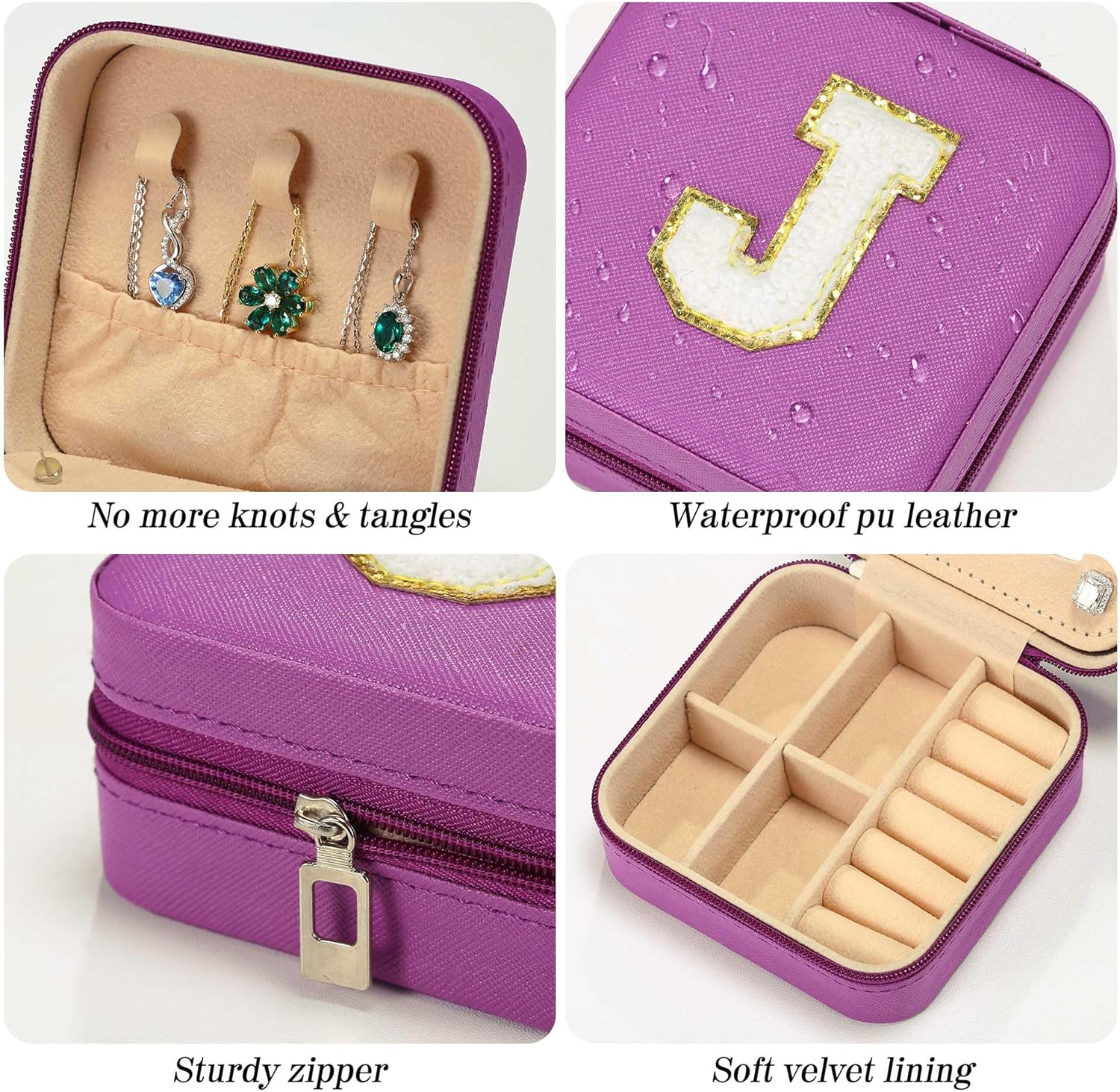 Parima Christmas Gifts for Mom - Small Travel Jewelry Box, Travel Jewelry Case with Mirror for Necklace Earrings Rings Organizer | Birthday Gifts Christmas Travel Gifts for Mom - Letter F, Purple