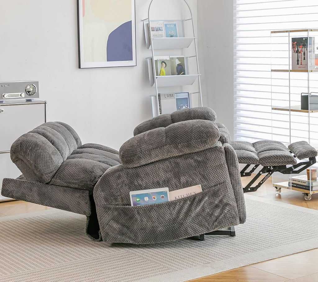 Dual Motor Power Lift Chair 26" Extra Wide Recliner Chair for Elderly with Headrest, Flip Arm Storage,Massage & Heat,Oversized Lay Flat Recliner with Cupholders,USB Ports,Type C,Zero Gravity