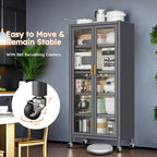 6 Tier 63" Kitchen Appliance Storage,Appliance Cabinet,Bakers Rack with Doors with Transparent Flap Door Design Kitchen Storage Shelves,Microwave Stand for Dining Room Black