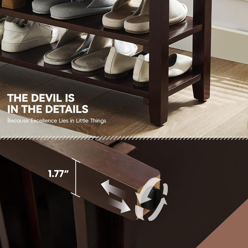40" Shoe Bench with Leather Cushion, 2-Tier Shoe Rack Entryway Bench, Wo...