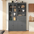 71" Blue Kitchen Pantry Cabinet, Tall Kitchen Storage Cabinets with Doors & Shelves, Freestanding Pantry Cabinet & Pantry Cupboard with Drawers for Dining Room Entryway (Gray, 75inch)