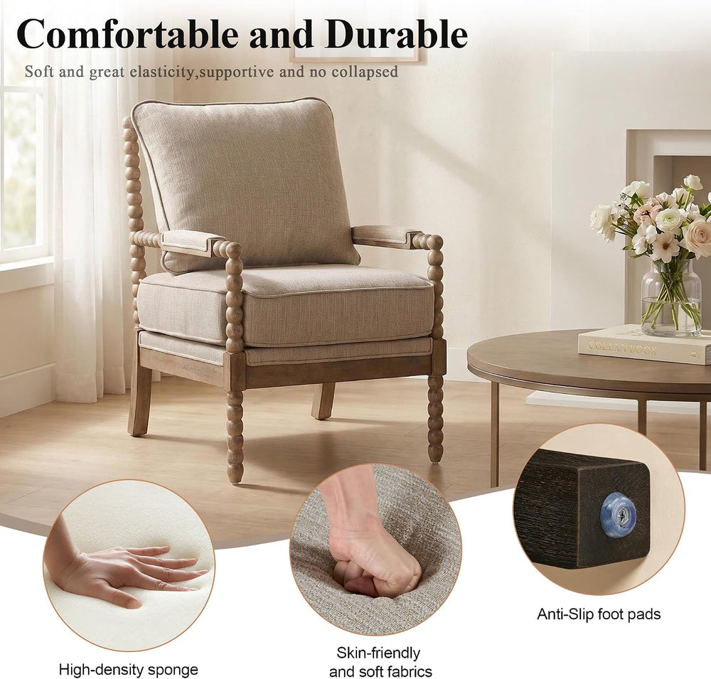 DUHOME Linen Fabric Spindle Accent Chair with Wood Frame,Modern Accent Chairs...