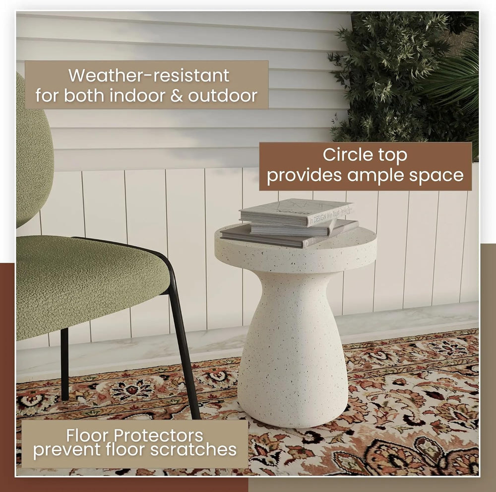 LeisureMod Wisp 16" Modern Wide Round Fiberstone Hourglass Design Side T...