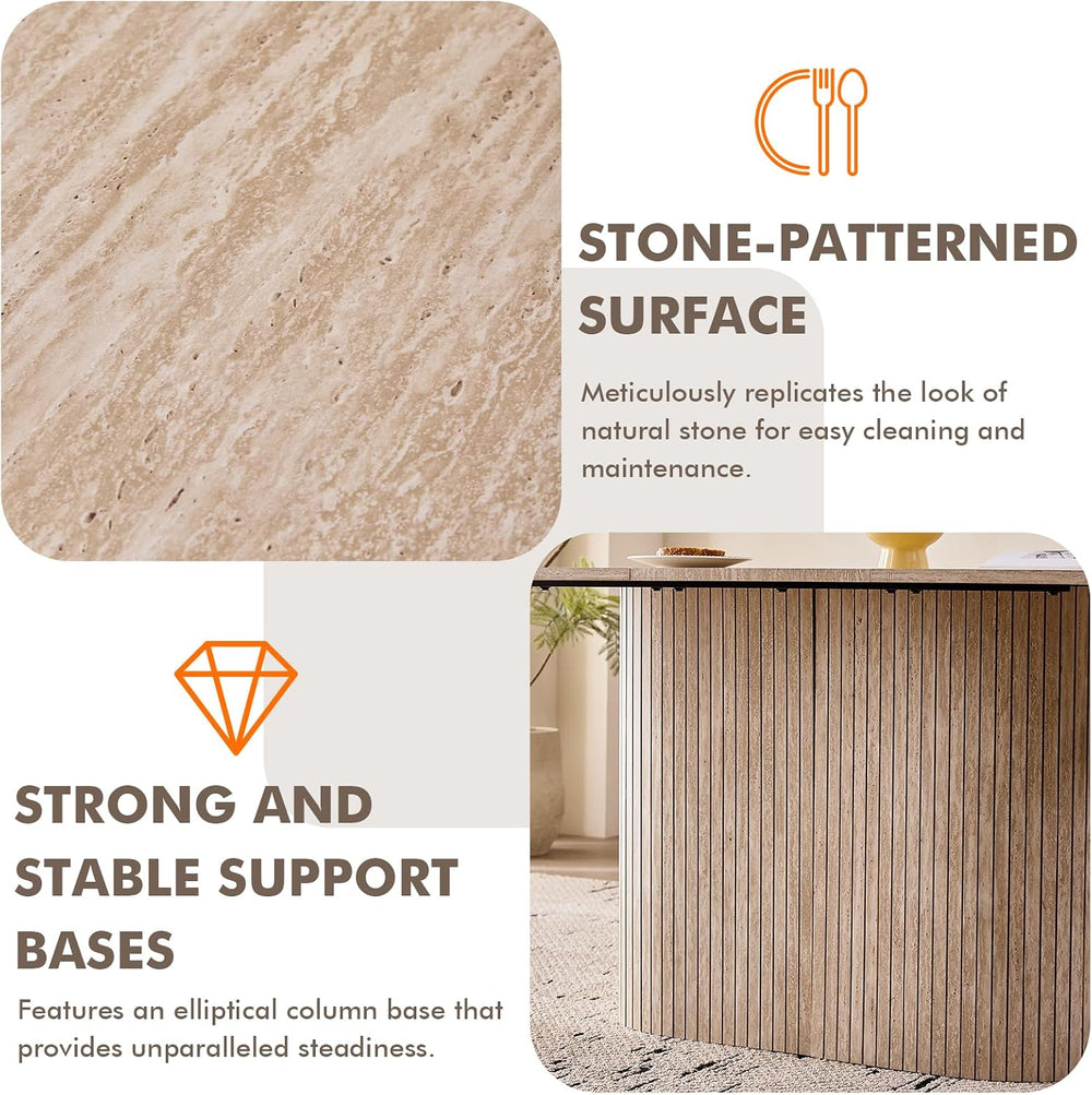 63" Large Dining Table for 4 6, [Rounded Corners] [Grooved Pedestal Base...