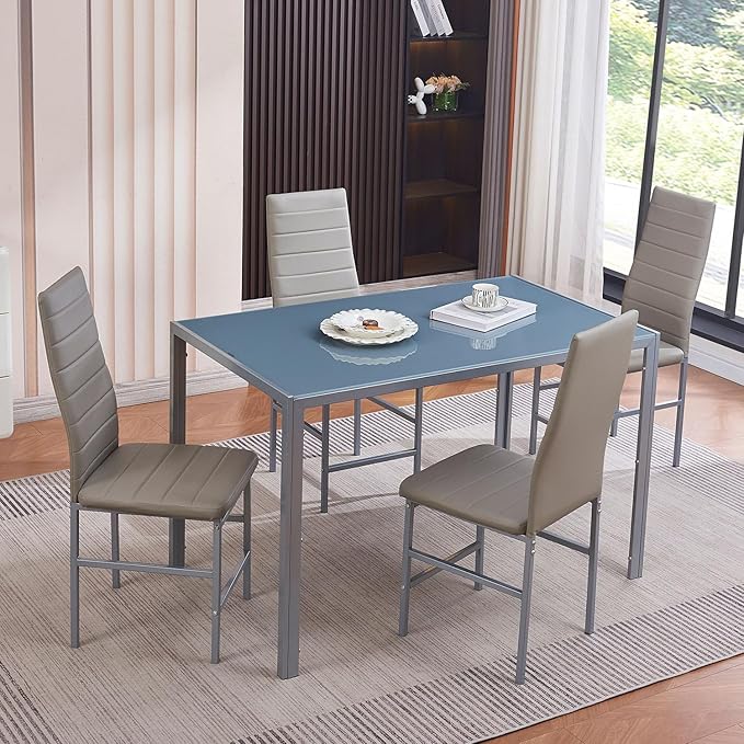 PU Dining Chairs Set of 4, Modern Kitchen & Dining Room Chairs Faux Leather Upholstered Dinner Chairs with Metal Legs for Small Space (Gray, Crossbar)
