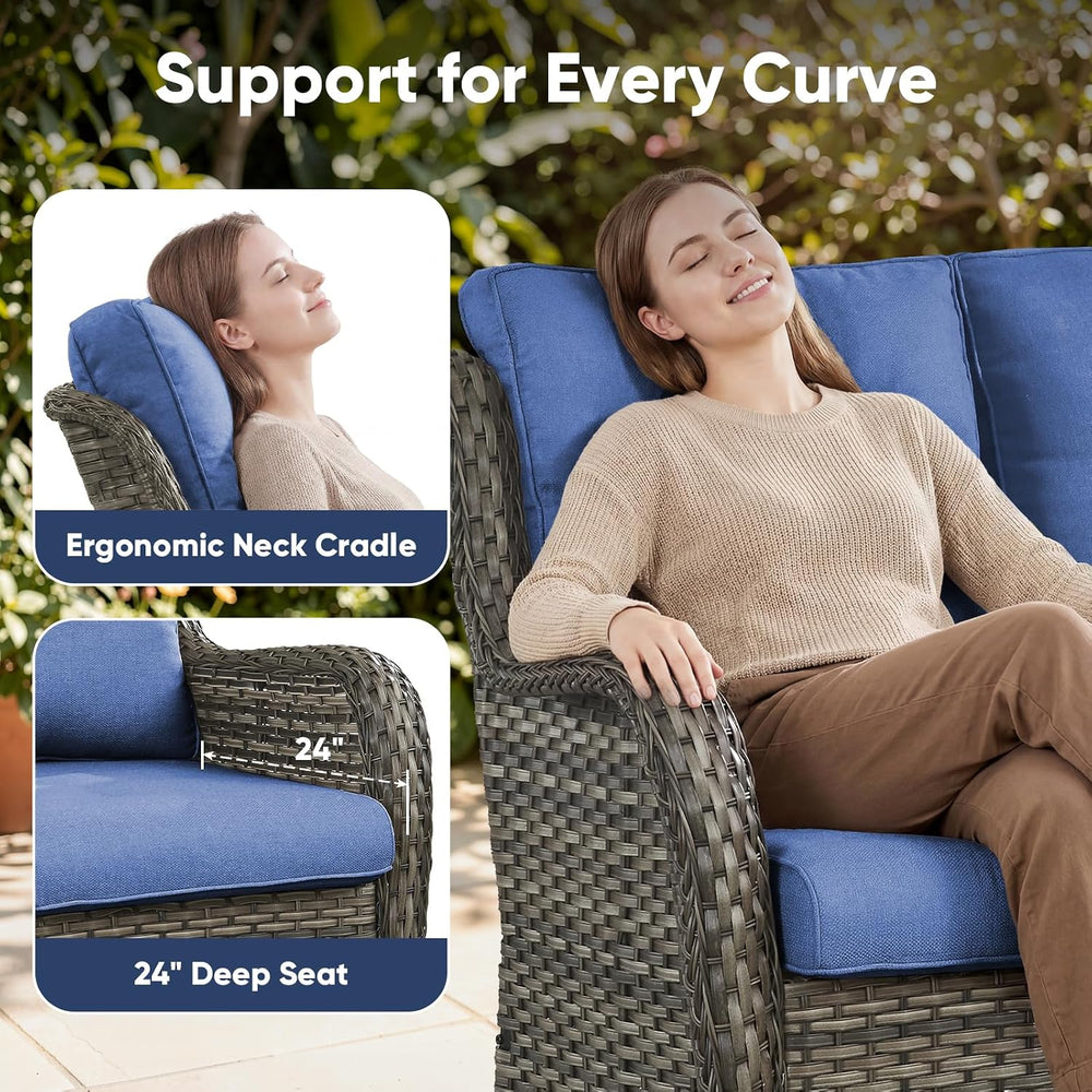 Belord Patio Sofa Luxury PE Wicker 3-Seater Outdoor Couch, Modern All-Weather...