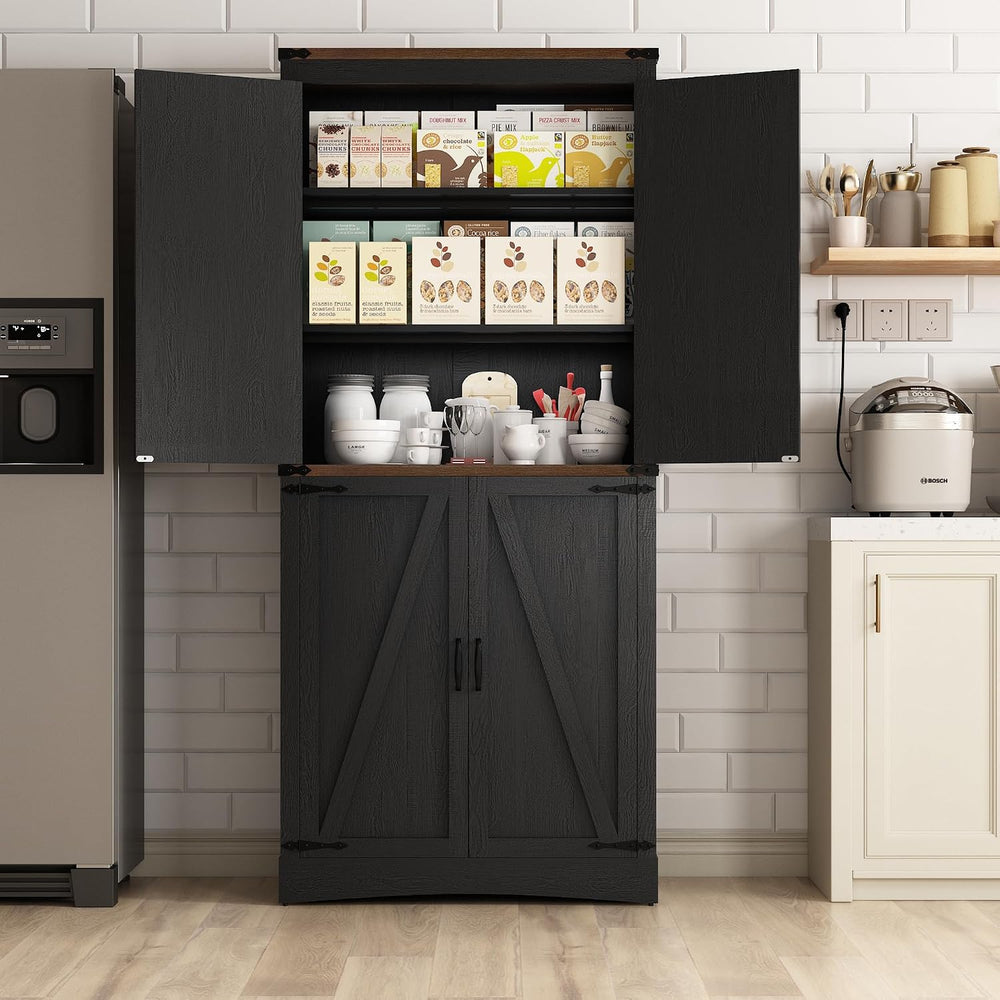 Hlivelood 71" Tall Kitchen Pantry,Farmhouse Storage Cabinet with Adjusta...