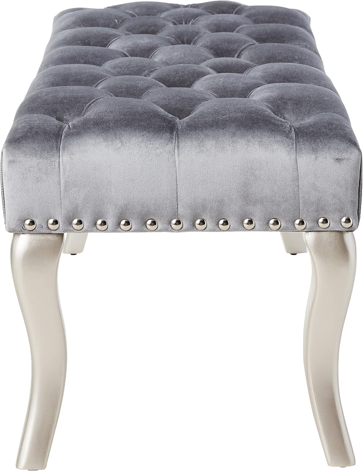 Roundhill Furniture Decor Maxem Tufted Fabric Upholstered Seat with Nailhead Trim Bench, Gray