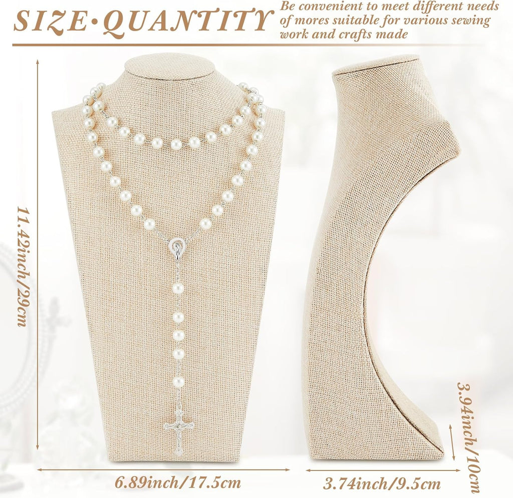 Kigley 9 Pcs Linen Necklace Display Bust Jewelry Holder Necklace Retail Mannequin Display Stand for Jewelry Selling Vendors Shows (11.4 x 6.9 Inch)